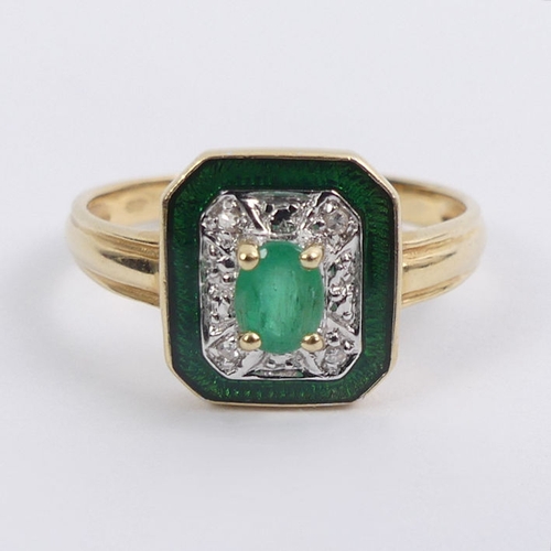 40 - 14ct gold, emerald and diamond ring, 2.7 grams, 10.7mm.