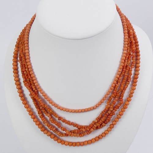 40A - Three Victorian coral bead necklaces, 56 grams, longest 52cm.