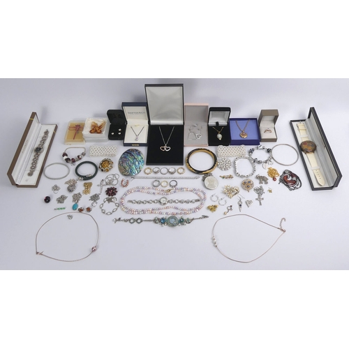 47 - A box of mixed costume jewellery, including silver items, 1.3kg.