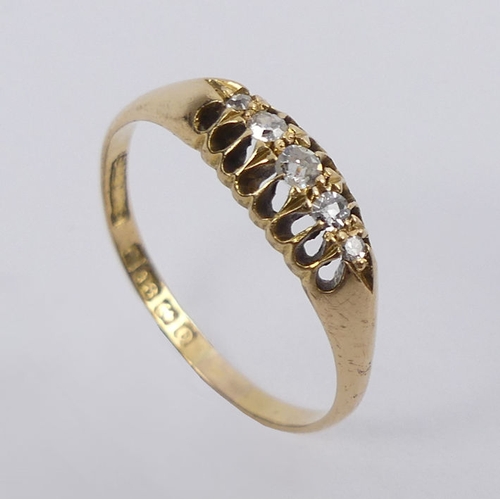 5 - 18ct gold five stone diamond ring, 2.1 grams, 5.2mm, size O 1/2.