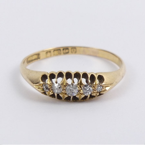 5 - 18ct gold five stone diamond ring, 2.1 grams, 5.2mm, size O 1/2.