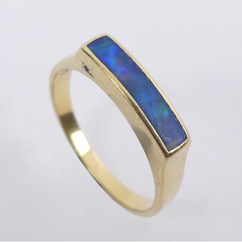 8 - 18ct gold and black opal ring, 3.1 grams, 3.7mm, size M.