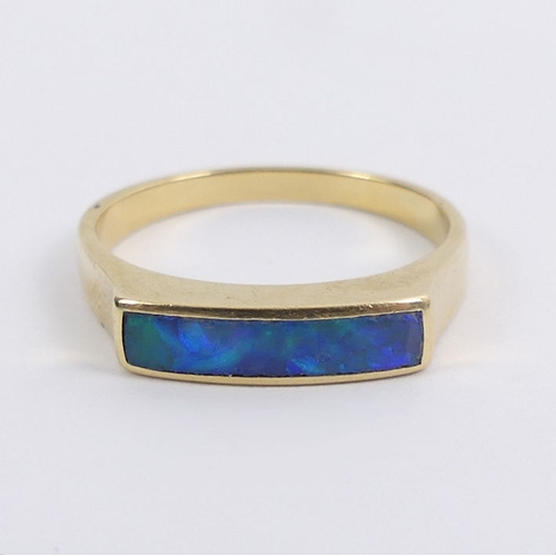 8 - 18ct gold and black opal ring, 3.1 grams, 3.7mm, size M.