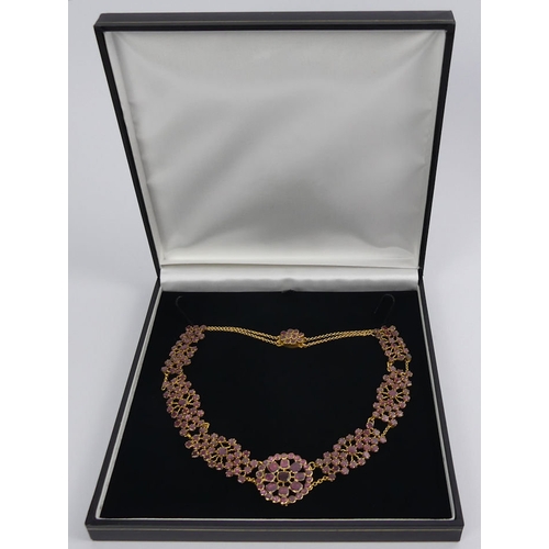 50 - Late 18th century garnet and gilt metal necklace, signed Arrantec 18, 34 grams, 40cm, 30.4mm.