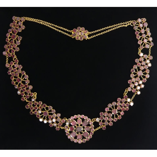 50 - Late 18th century garnet and gilt metal necklace, signed Arrantec 18, 34 grams, 40cm, 30.4mm.