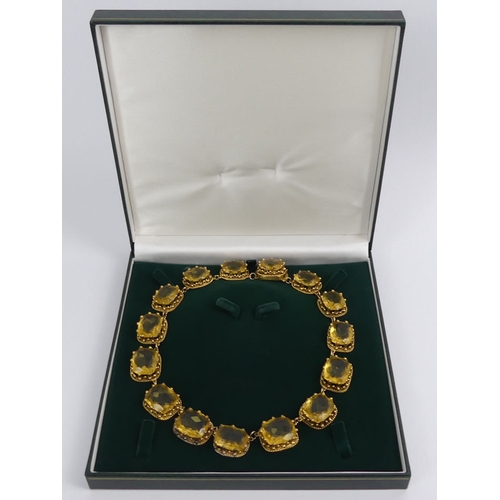 51 - Victorian yellow paste and gilt metal necklace, 97.4 grams, 42cm, 19.1mm.