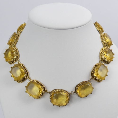 51 - Victorian yellow paste and gilt metal necklace, 97.4 grams, 42cm, 19.1mm.