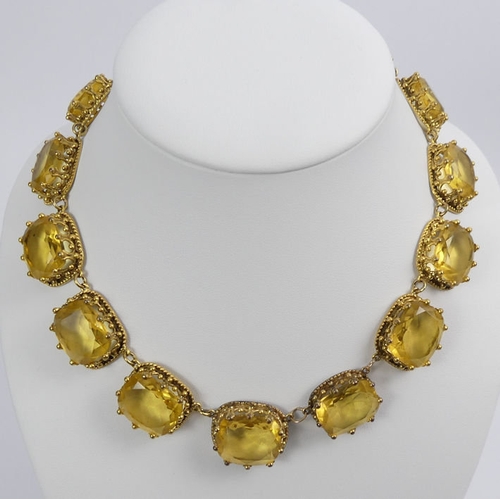 51 - Victorian yellow paste and gilt metal necklace, 97.4 grams, 42cm, 19.1mm.