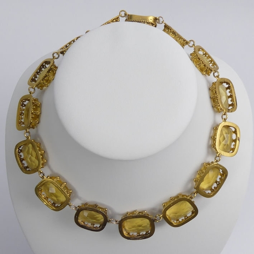 51 - Victorian yellow paste and gilt metal necklace, 97.4 grams, 42cm, 19.1mm.