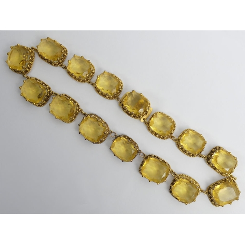 51 - Victorian yellow paste and gilt metal necklace, 97.4 grams, 42cm, 19.1mm.