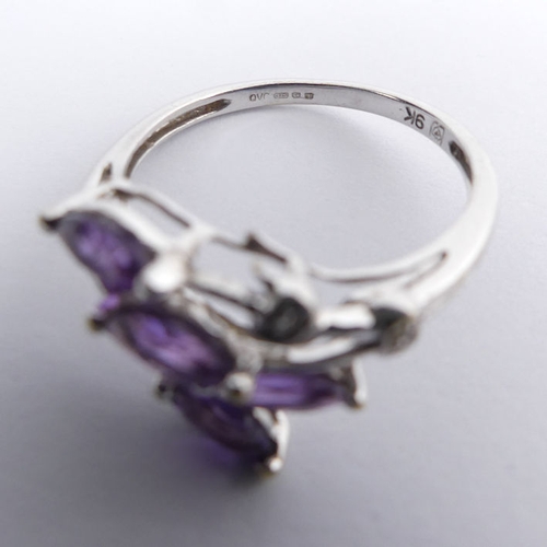 98 - 9ct white gold amethyst and diamond ring, 2.4 grams, 11.5mm, size P.