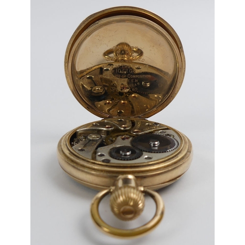 100B - 10ct gold plated, open-face Record 17 jewel movement pocket watch, 71mm x 50mm.
Condition Report: In... 