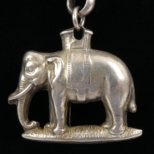 101 - Silver pocket watch Albert chain with elephant fob, 24.4 grams, 36.5cm.