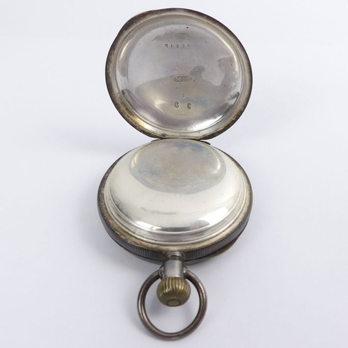 104 - Silver open-face pocket watch and two silver Albert chains with fobs, pocket watch 70mm x 54mm, chai... 