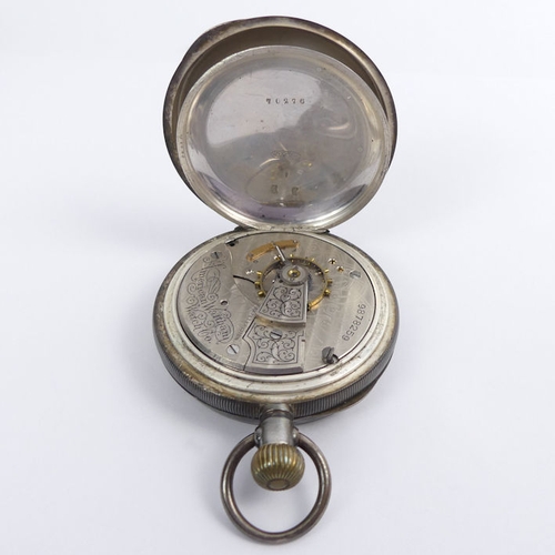 104 - Silver open-face pocket watch and two silver Albert chains with fobs, pocket watch 70mm x 54mm, chai... 