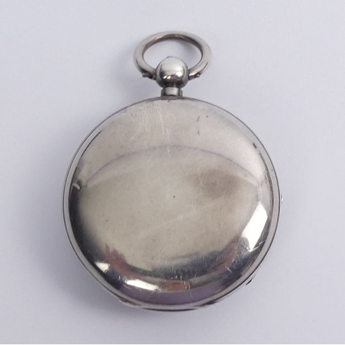 105 - Victorian silver pocket watch, JG Graves and holder, watch 51mm x 73mm.