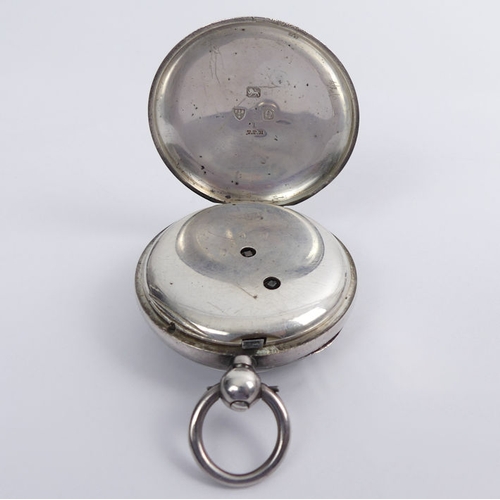 105 - Victorian silver pocket watch, JG Graves and holder, watch 51mm x 73mm.