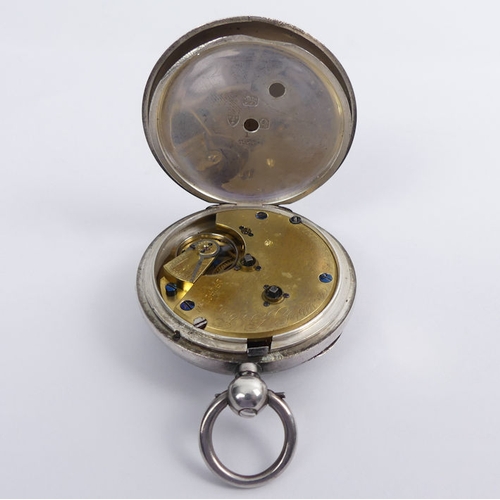 105 - Victorian silver pocket watch, JG Graves and holder, watch 51mm x 73mm.