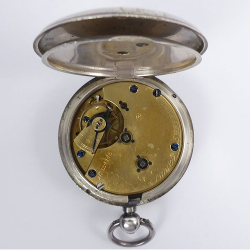 105 - Victorian silver pocket watch, JG Graves and holder, watch 51mm x 73mm.