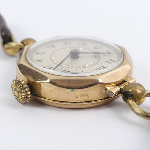 115A - 9ct gold ladies manual wind watch, Birm. 1930, 28mm.
Condition Report: In working order.