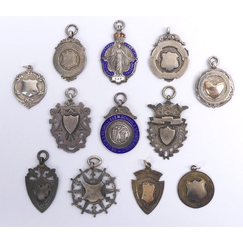 119A - Twelve silver pocket watch chain fobs, various dates and makers, 94 grams.