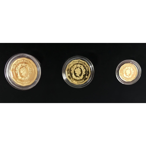 126 - The 2017 'Twelve Sided Gold Sovereign' series, comprising quarter, half and full sovereigns, all M.I... 