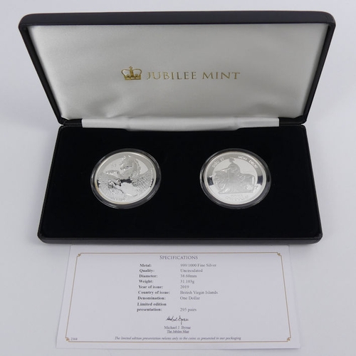 171 - The Jubilee Mint 2019 'Pegasus & Una and 'The Lion' fine silver coin pair,  M.I.B with C.O.A.