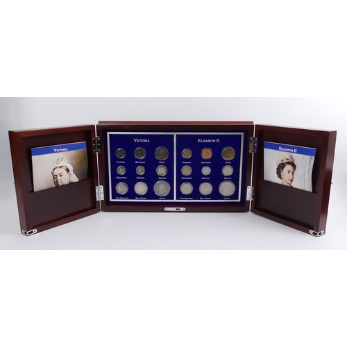 176 - Collectors cabinet of Queen Victoria and Elizabeth II coins, 41cm x 24cm x 5cm.