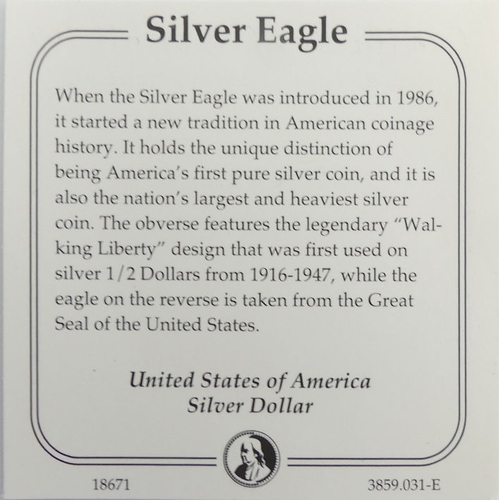 180 - 1995 USA one ounce fine silver eagle dollar.