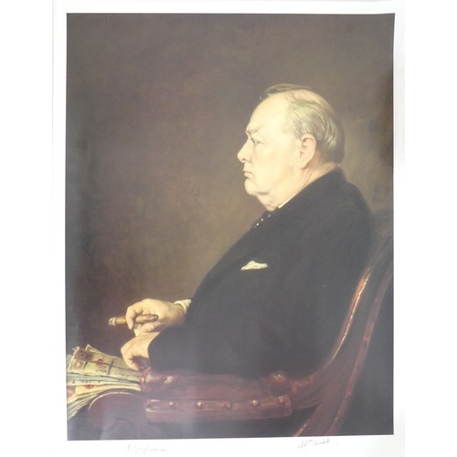 452 - A limited edition Winston Churchill print No 192 /850 signed Mary Soames and Winston Spencer Churchi... 