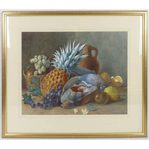 455 - A 19th century watercolour still life of fruit and game, signed Stanley Wilson, dated 1872, framed a... 