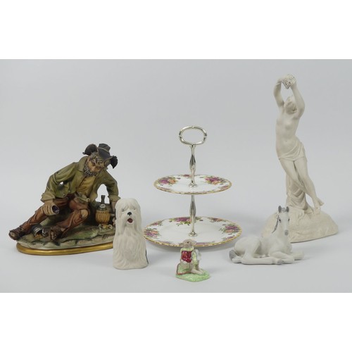 390 - Ceramics to include a Parian Ware Figure of a Lady Holding Flowers, Sylvac Dog, Capodimonte Figure, ... 