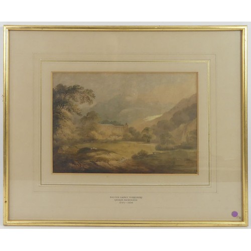 458 - George Nicholson 1787 - 1872, watercolour of Bolton Abbey, Yorkshire, signed lower left, framed and ... 