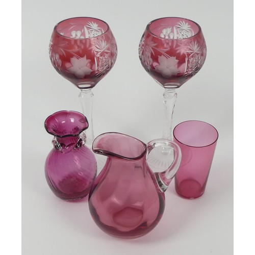 389 - A Pair of Continental Horse Figure together with Glassware to include Cranberry.
Hightest - 21 cm