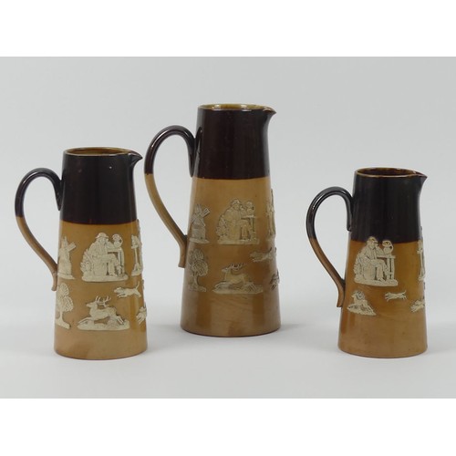 395 - 3 graduated Doulton Lambeth Stoneware Harvest Ware Jugs.