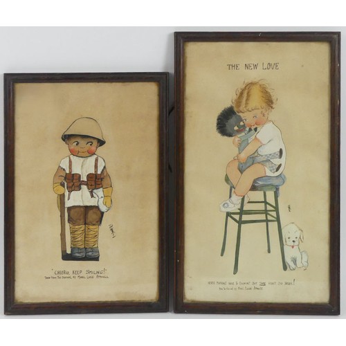 463 - After Mabel Lucie Attwell, two F & G watercolours, 'Cheerio Keep Smiling' and 'The New Love', signed... 