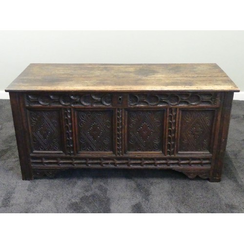 488 - A 19th century oak blanket chest with carved panelled front, 130cm x 62cm.
Collection own Courier On... 