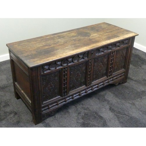 488 - A 19th century oak blanket chest with carved panelled front, 130cm x 62cm.
Collection own Courier On... 