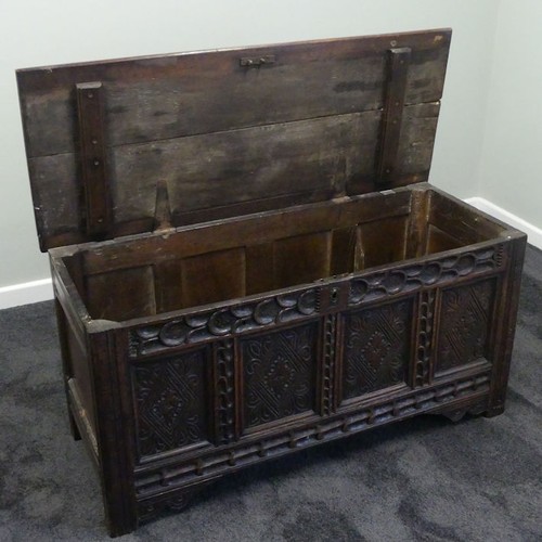 488 - A 19th century oak blanket chest with carved panelled front, 130cm x 62cm.
Collection own Courier On... 