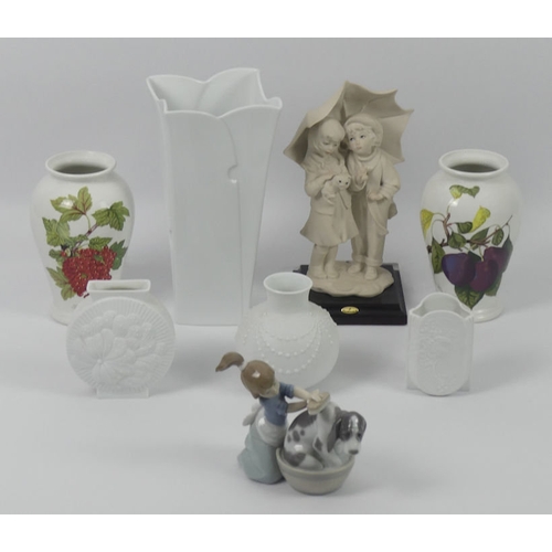 388 - Various ceramics, including Lladro figure 5455 ' Bashful Bather', four Kaiser Parian ware vases, two... 