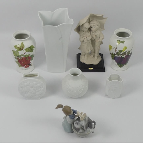 388 - Various ceramics, including Lladro figure 5455 ' Bashful Bather', four Kaiser Parian ware vases, two... 