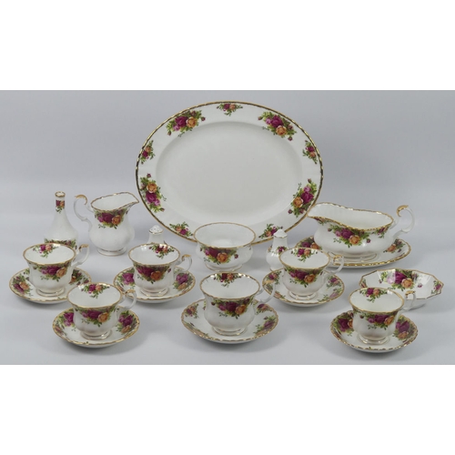 381 - Twenty-one pieces of Royal Albert Old Country Roses tableware, including gravy boat and stand, cups ... 