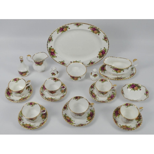 381 - Twenty-one pieces of Royal Albert Old Country Roses tableware, including gravy boat and stand, cups ... 