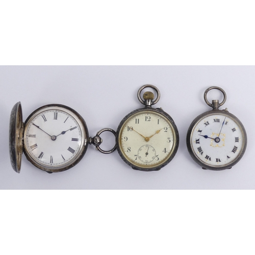 101 - Victorian silver full hunter pocket watch and two open face silver pocket watches, hunter 36.5mm x 5... 