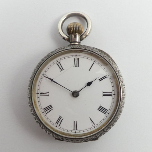 108 - An Omega silver cased pocket watch in a velvet lined case, 
47 mm x 34 mm.
Condition report: in work... 