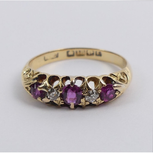 10B - Edwardian 18ct gold, ruby and diamond ring, Birm.1905, 2.9 grams, 4.5mm, size L 1/2.