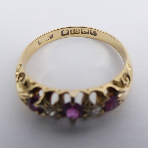 10B - Edwardian 18ct gold, ruby and diamond ring, Birm.1905, 2.9 grams, 4.5mm, size L 1/2.