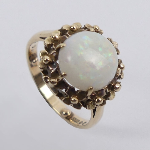 10C - 9ct gold, opal ring, 3.2 grams, 12.5mm, approx size M.