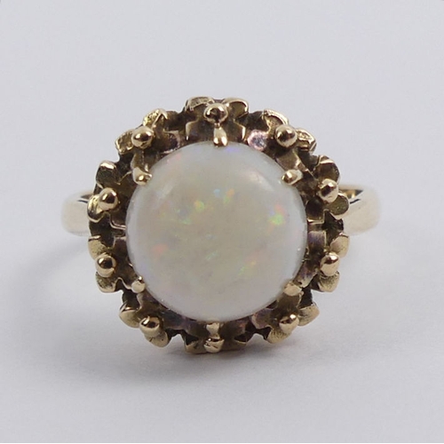 10C - 9ct gold, opal ring, 3.2 grams, 12.5mm, approx size M.