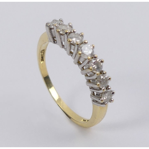 2 - 18ct gold, seven stone diamond ring, (.5ct), 2.8 grams, 3.6mm, size N.